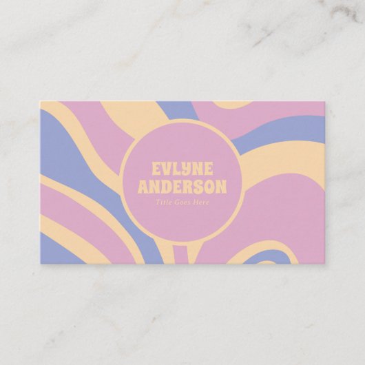 レトロカラフルQRコードガーリーGroovy波線 名刺 (正面)