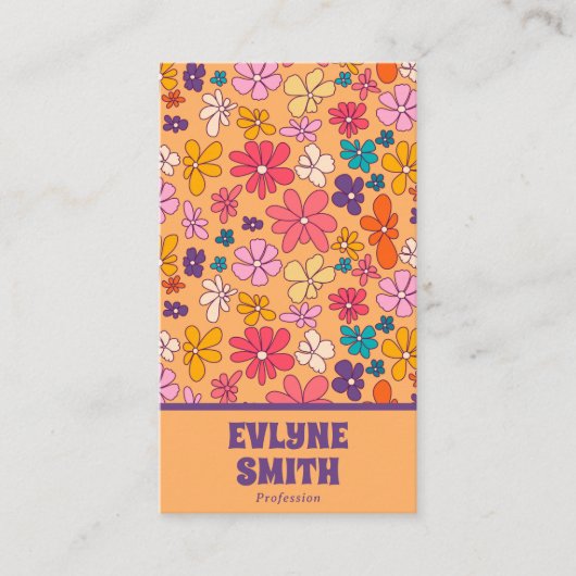 レトロカラフルQRコードグルーヴィフローラトレンディーBoho 名刺 (正面)