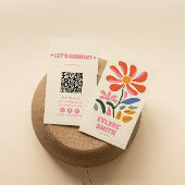 レトロカラフルQRコードGroovyフローラボはっきりしたホ 名刺