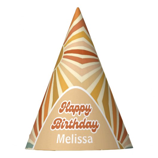 レトロカラフルSun Groovy Wave Hello 40誕生日 パーティーハット (正面)