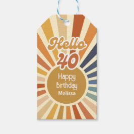 レトロカラフルSun Groovy Wave Hello 40th Birthday ギフトタグ