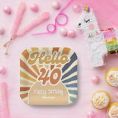 レトロカラフルSun Groovy Wave Hello 40th Birthday ペーパープレート (パーティー)