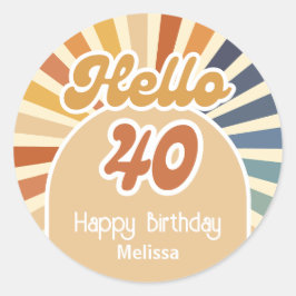 レトロカラフルSun Groovy Wave Hello 40th Birthday ラウンドシール