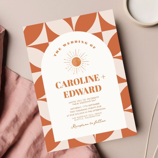 レトロカラフルSun Wavy Boho結婚のQrコード 招待状