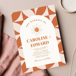 レトロカラフルSun Wavy Boho結婚のQrコード 招待状