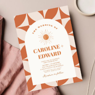 レトロカラフルSun Wavy Boho結婚のQrコード 招待状