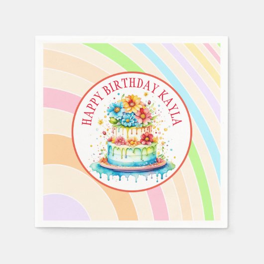 レトロカラーと誕生日パーティー スタンダードカクテルナプキン (正面)