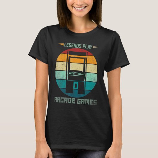 レトロカラーのアーケードゲームを遊ぶ伝説の人たち 趣味 Tシャツ (正面)