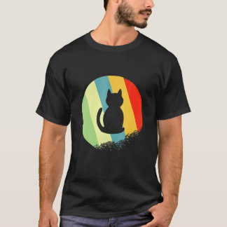 レトロカラーの丸い猫のデザイン Tシャツ