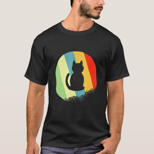 レトロカラーの丸い猫のデザイン Tシャツ (正面)