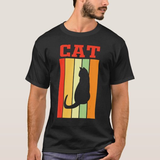 レトロカラーの猫の影のシルエット Tシャツ (正面)