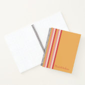 レトロカラーオレンジピンク金ゴールドストライプガールズ名 ノートブック (内部)