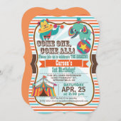 レトロカラーズサーカスアニマルズバースデーパーティー 招待状 (正面/裏面)