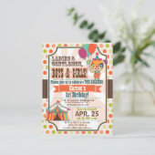 レトロカラーズサーカスパピーバースデーパーティー インビテーションポストカード (スタンド正面)