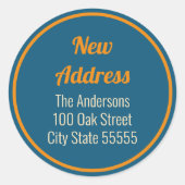 レトロカラーズブルーオレンジベージュムービングアナウンスメント ラウンドシール (正面)