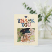 レトロカラータイポグラフィ写真卒業ありがとう ポストカード (スタンド正面)