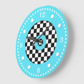 レトロカラーチェックとアクアウォールクロック ラージ壁時計 (傾斜)