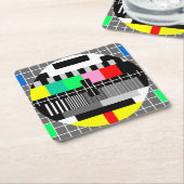 レトロカラーテレビのテスト画面 スクエアペーパーコースター (アングル)