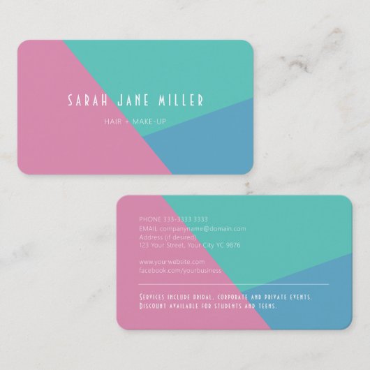 レトロカラーブロックはっきりした – ピンク、青、緑 名刺 (正面/裏面)