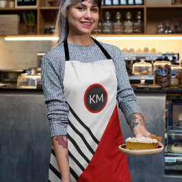 レトロカラーブロックストライプのパターン（モノグラム） エプロン