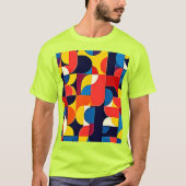 レトロカラーブロック幾何学アート Tシャツ (正面)