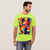 レトロカラーブロック幾何学アート Tシャツ (正面フル)