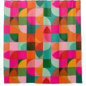 レトロカラーブロック抽象芸術パターンMid Century シャワーカーテン (正面)