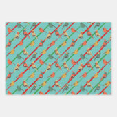 レトロカラーホリデーバード&ストライプズ ラッピングペーパーシート (正面3)