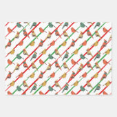 レトロカラーホリデーバード&ストライプズ ラッピングペーパーシート (正面2)