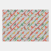 レトロカラーホリデーバード&ストライプズ ラッピングペーパーシート (正面)