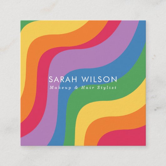 レトロカラー波ミニマルQRコード スクエア名刺 (正面)