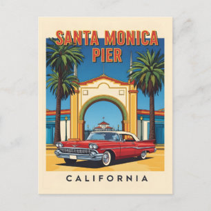 レトロカリフォルニアドリームサンタモニカピア ポストカード