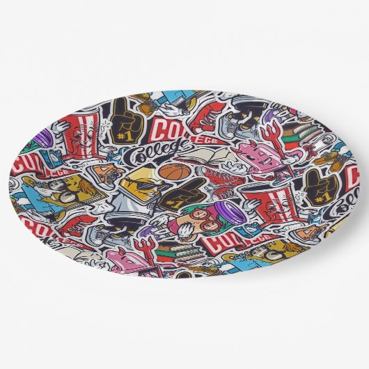 レトロカレッジビベス紙プレート-パーティースタイル! ペーパープレート (アングル)