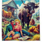 レトロカントリーカップルイラストレーション シャワーカーテン (正面)