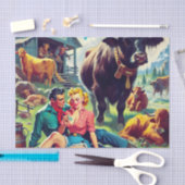 レトロカントリーカップルイラストレーション 薄葉紙 (クラフト)