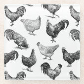 レトロカントリーファームチキンパターン ガラスコースター (正面)