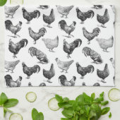 レトロカントリーファームチキンパターン キッチンタオル (折り畳み)