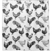 レトロカントリーファームチキンパターン シャワーカーテン (正面)