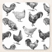レトロカントリーファームチキンパターン スクエアペーパーコースター (正面)