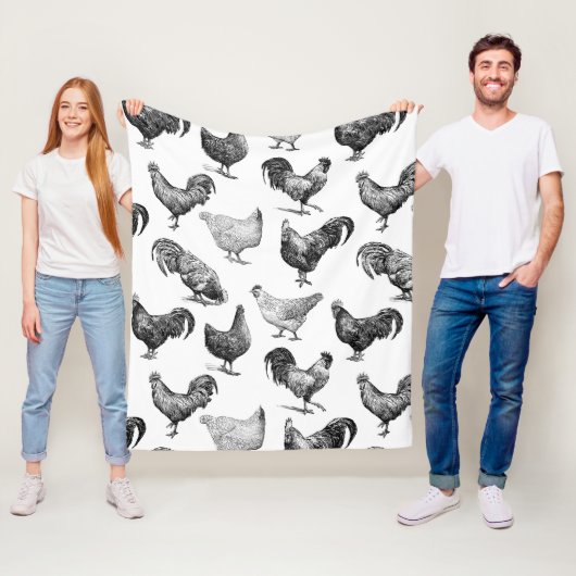 レトロカントリーファームチキンパターン フリースブランケット (インサイチュ)