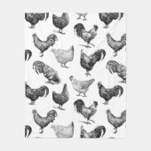 レトロカントリーファームチキンパターン フリースブランケット (正面)