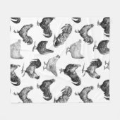 レトロカントリーファームチキンパターン フリースブランケット (正面(横))