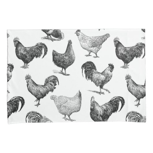 レトロカントリーファームチキンパターン 枕カバー (正面右)
