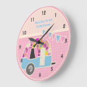 レトロカンパーバンピンクブルーヒッスターシャビーシック ラージ壁時計 (傾斜)
