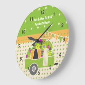 レトロカンパーバンライムオレンジシャビーシック水玉模様 ラージ壁時計 (傾斜)