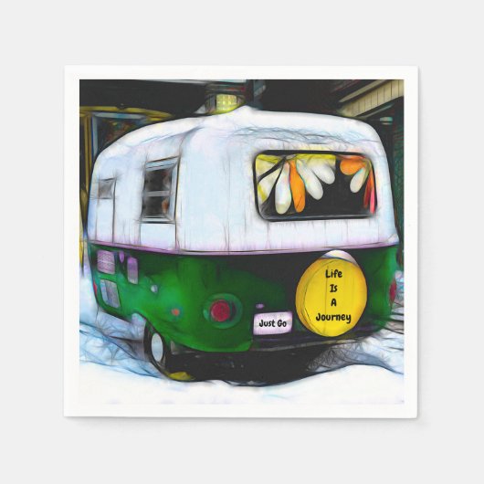 レトロカンパーヒッピー人生は旅だけ行く スタンダードカクテルナプキン (正面)