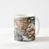 レトロカーと花咲くブティックのシーン コーヒーマグカップ (正面右)