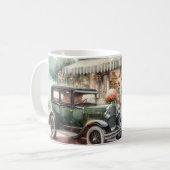 レトロカーと花咲くブティックのシーン コーヒーマグカップ (正面左)