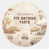 レトロカーの子供の誕生日 ラウンドシール (正面)