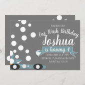 レトロカーウォッシュバブルバースデーパーティーの招待 招待状 (正面/裏面)